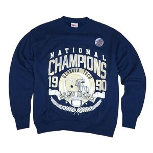 Vtg Deadstock Georgia Tech Sweatshirt Men's‎ Large Blue 1990 National Champs NWT